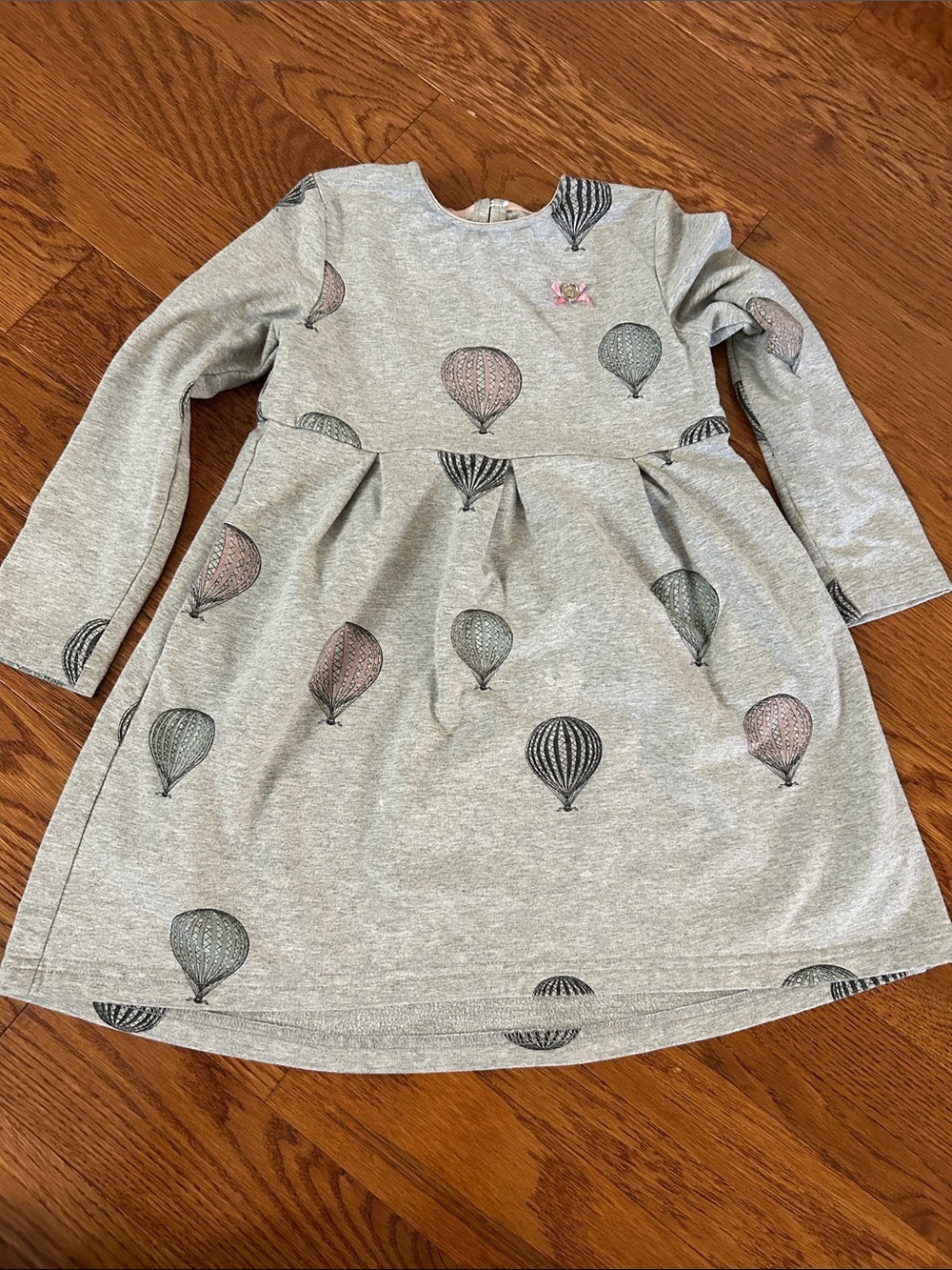Girls' Grey Hot Air Balloon Long-Sleeve Dress